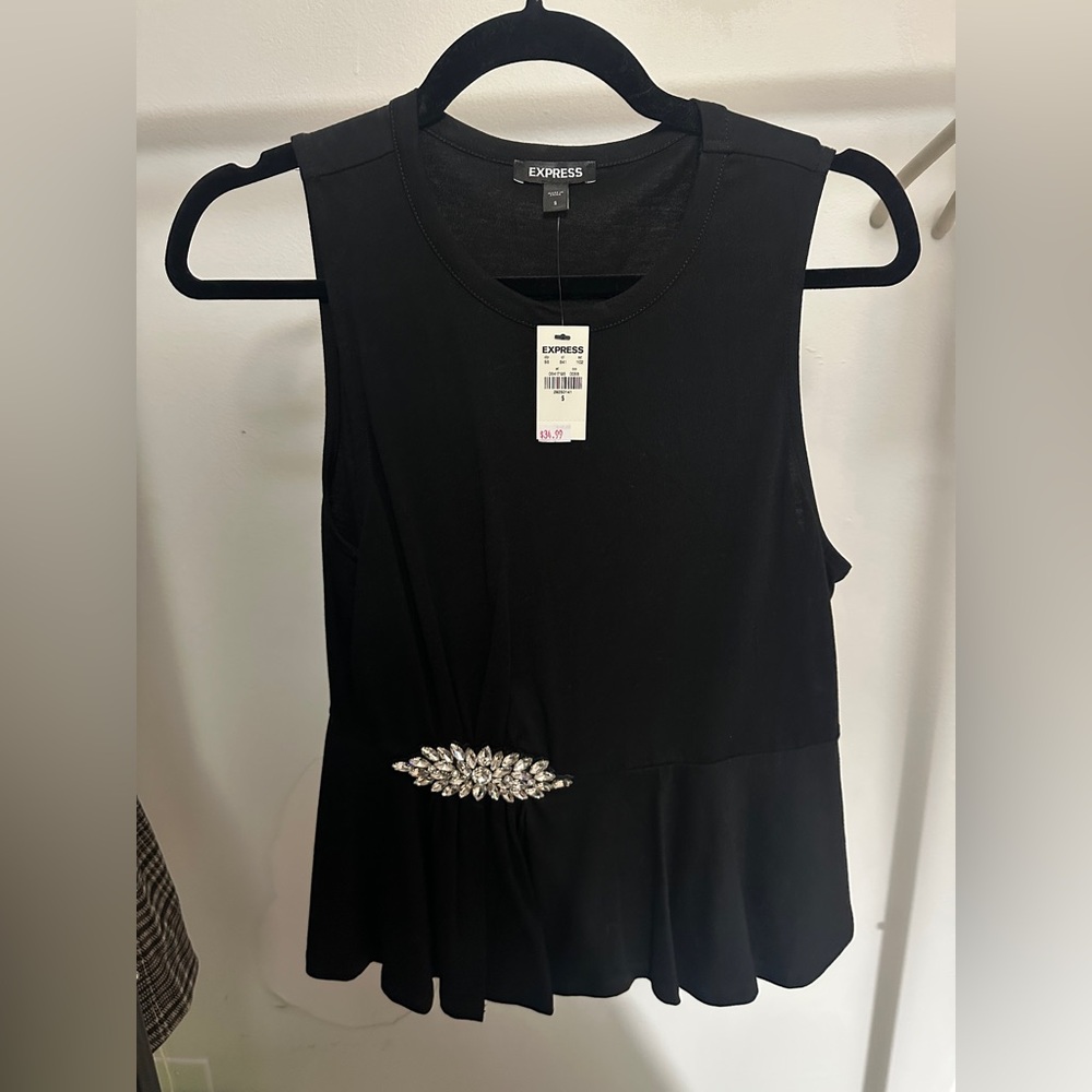 Express Black Sleeveless Blouse with Jewel Accent